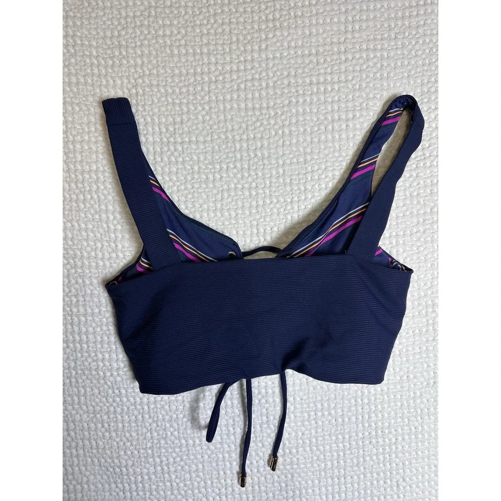 Maaji Dazzling Rib 4-Way Reversible Bikini Top Striped Size Small Lace Up